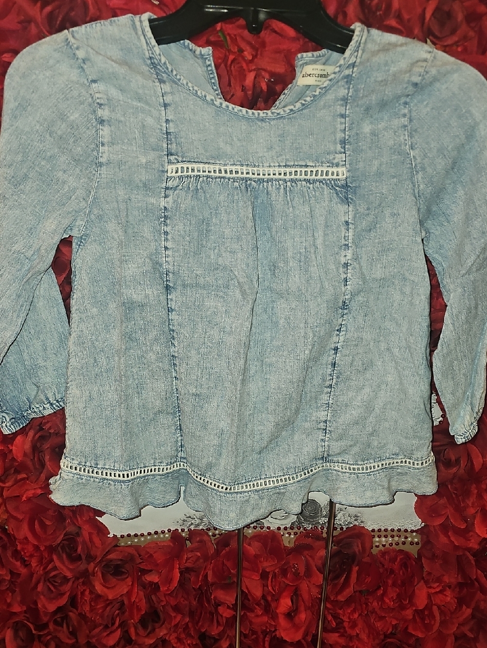 Abercrombie & Fitch Light Blue Denim-Look Girls Blouse Size 11/12